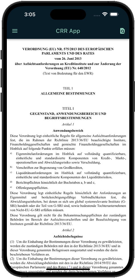 CRR App Hauptansicht